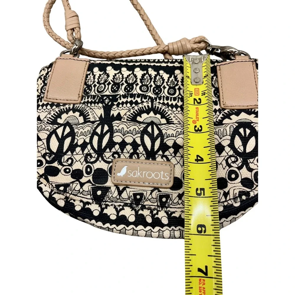 Sakroots Crossbody Bag Beige Black Pattern Bird Print Canvas Purse Small